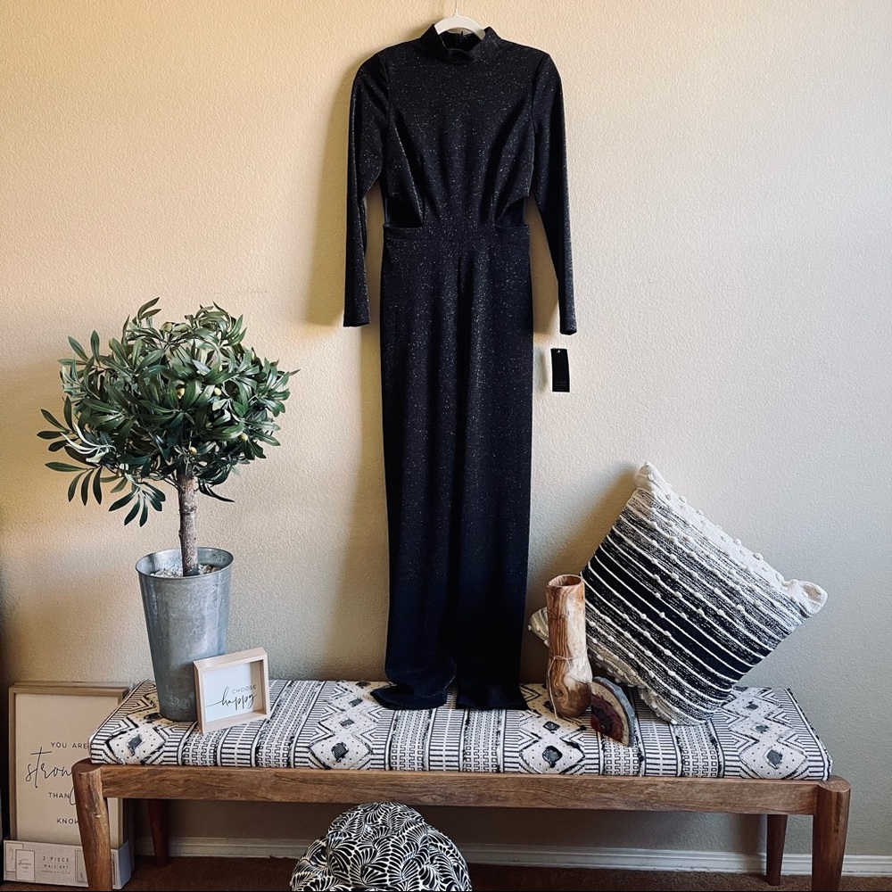 Aidan Mattox NWT Stretch Crepe Side Cut Out Mock Neck Long Sledve Jumpsuit